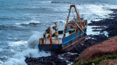 Abandoned Cargo Ship Washed Ashore During Storm in Ireland